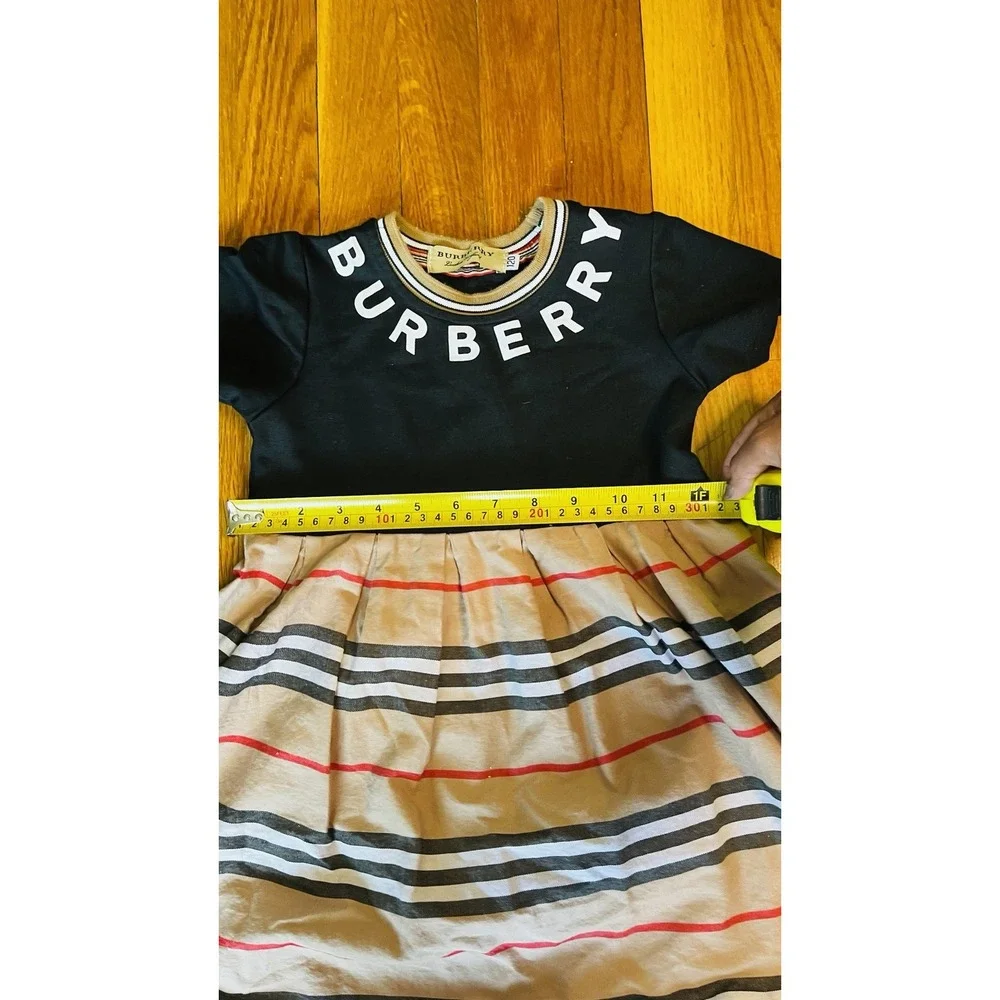 Girls Plaid Check Dress Black Short Sleeve Logo Neckline T Shirt Dress